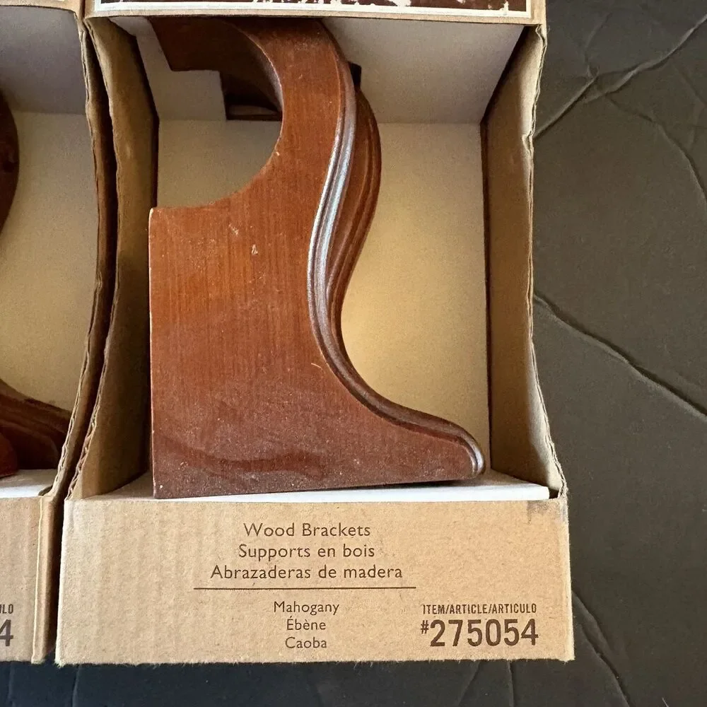 NEW 2 Boxes Allen + Roth Mahogany Wood Brackets for 1 3/8